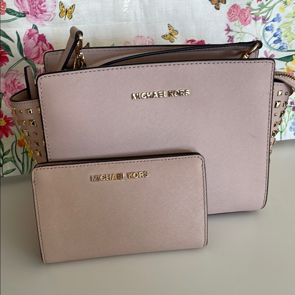 Michael Kors Pink and Gold Shoulder Bag Saffiano Leather